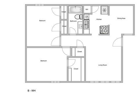 a floor plan of a house with a bedroom and a living room